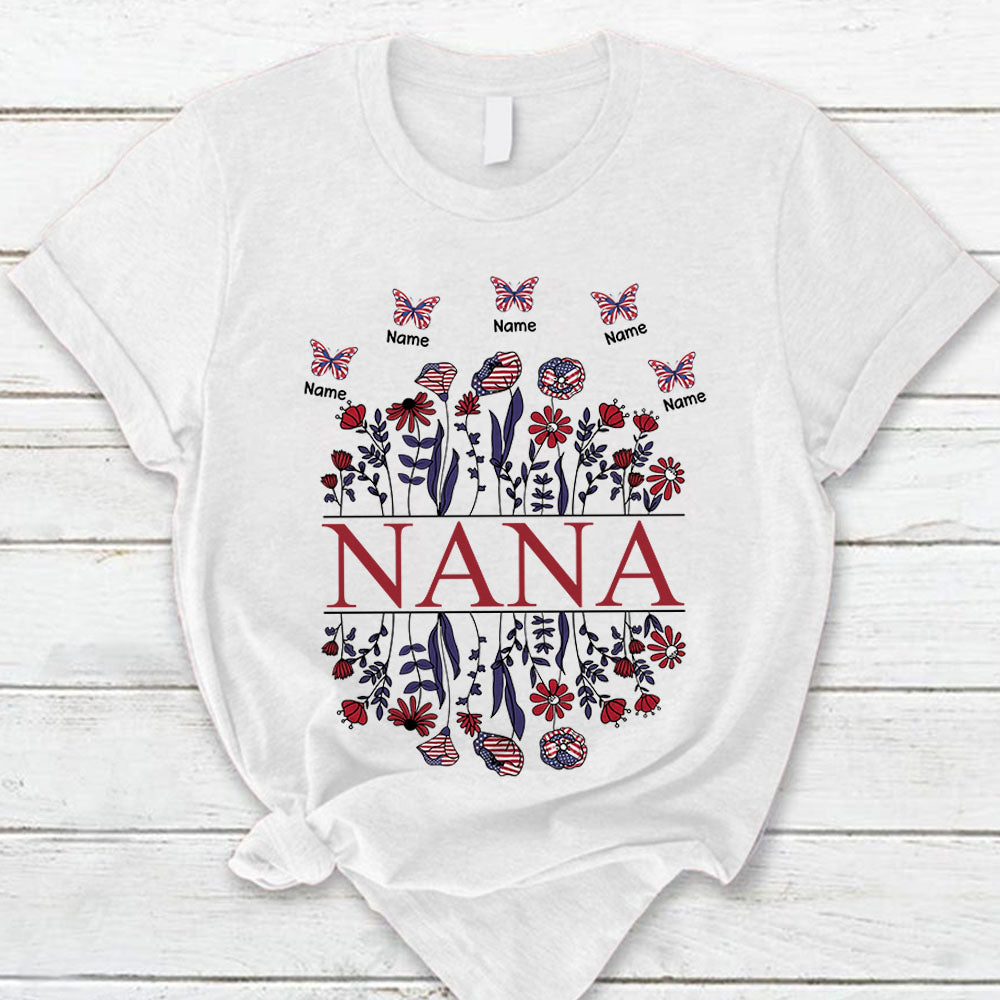 Personalized Grandma Wildflowers Shirt 4Th Of July, Custom Butterflies Kid Names Gift For Grandma Mimi