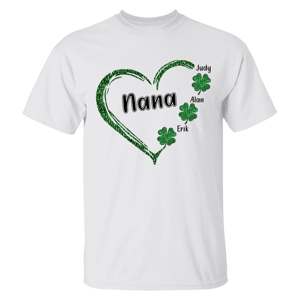 Custom Heart Grandkid Name Shirt, Best Gifts For Grandma, St Patrick's Day Shirt, Grandma Patrick's Day, Happy St. Patrick's Day, Lucky Glover Shirt, Shamrocks Shirt, Holiday Gift