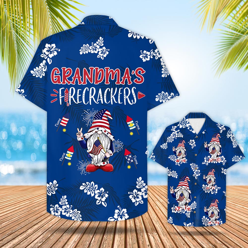 Personalized Grandma's Firecrackers Gnomes 4Th Of July Hawaiian Shirt For Grandma