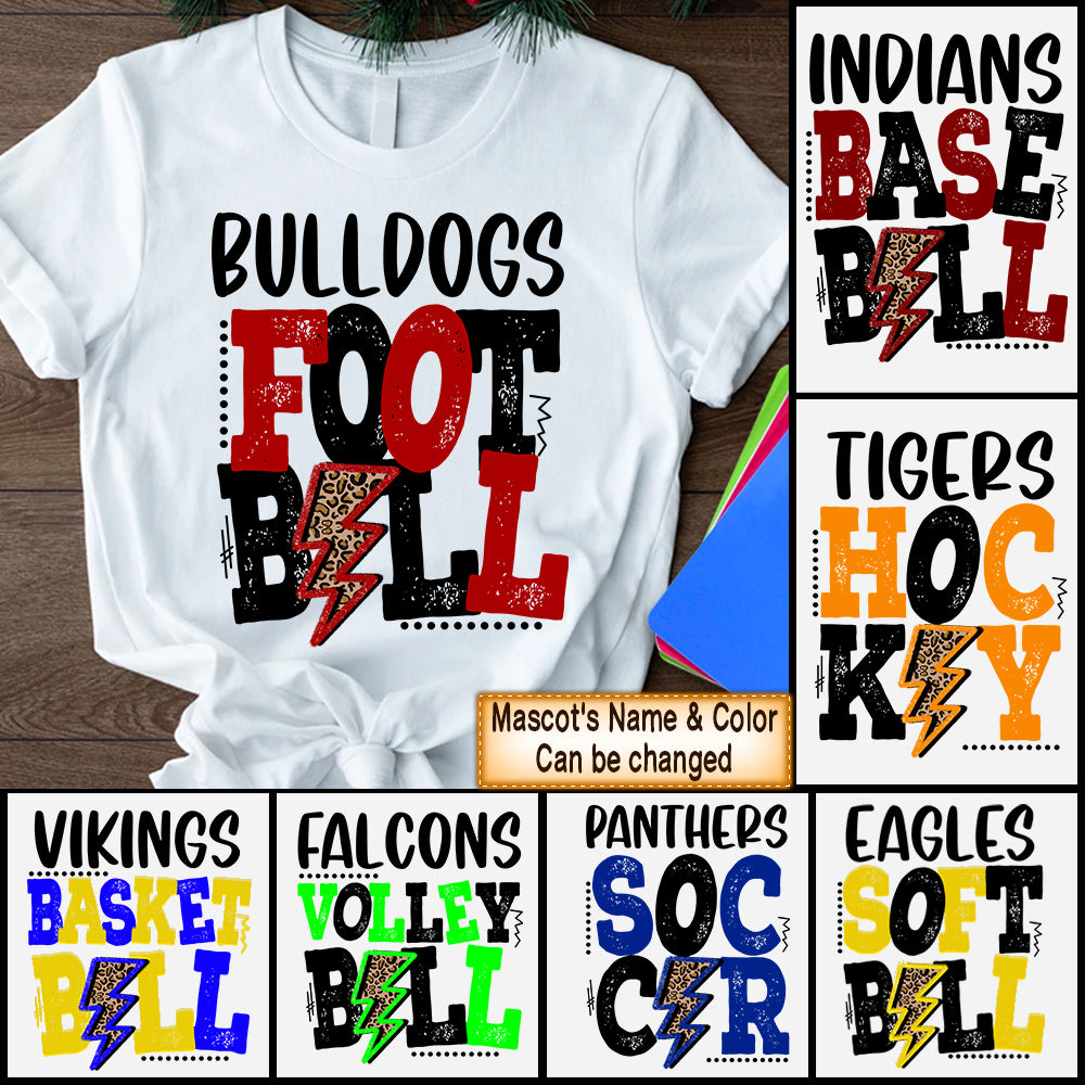 Personalized Shirt Mascot Football Lightning Bolt Design Mascot School Shirt Sports K1702