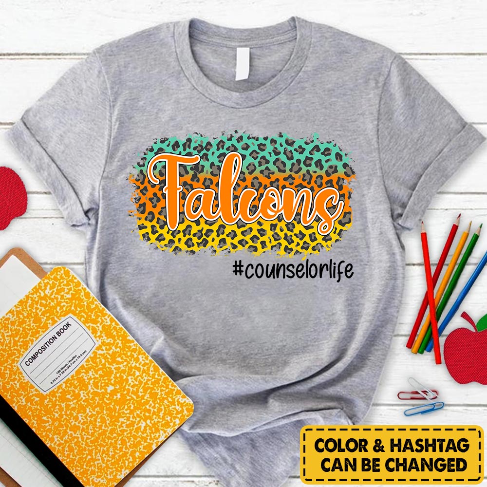 Personalized Falcons Custom Colorful Leopard T-Shirt For Teacher