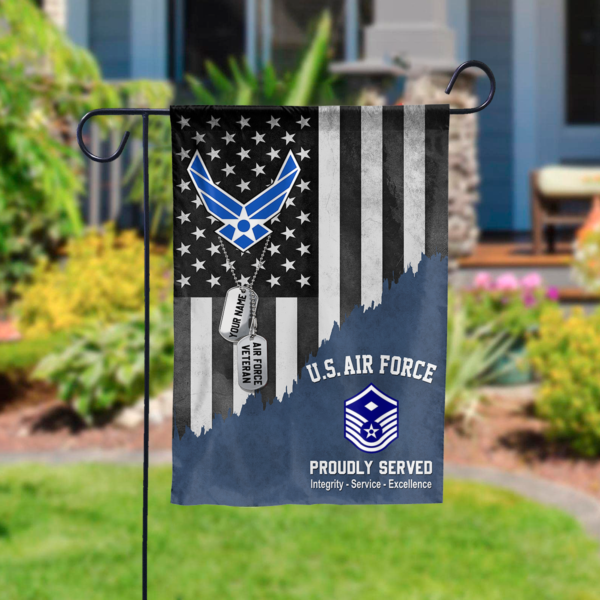 Personalized Garden Flag For Military Veteran Dad Grandpa Veteran Custom Rank And Name Veteran America Flag K1702