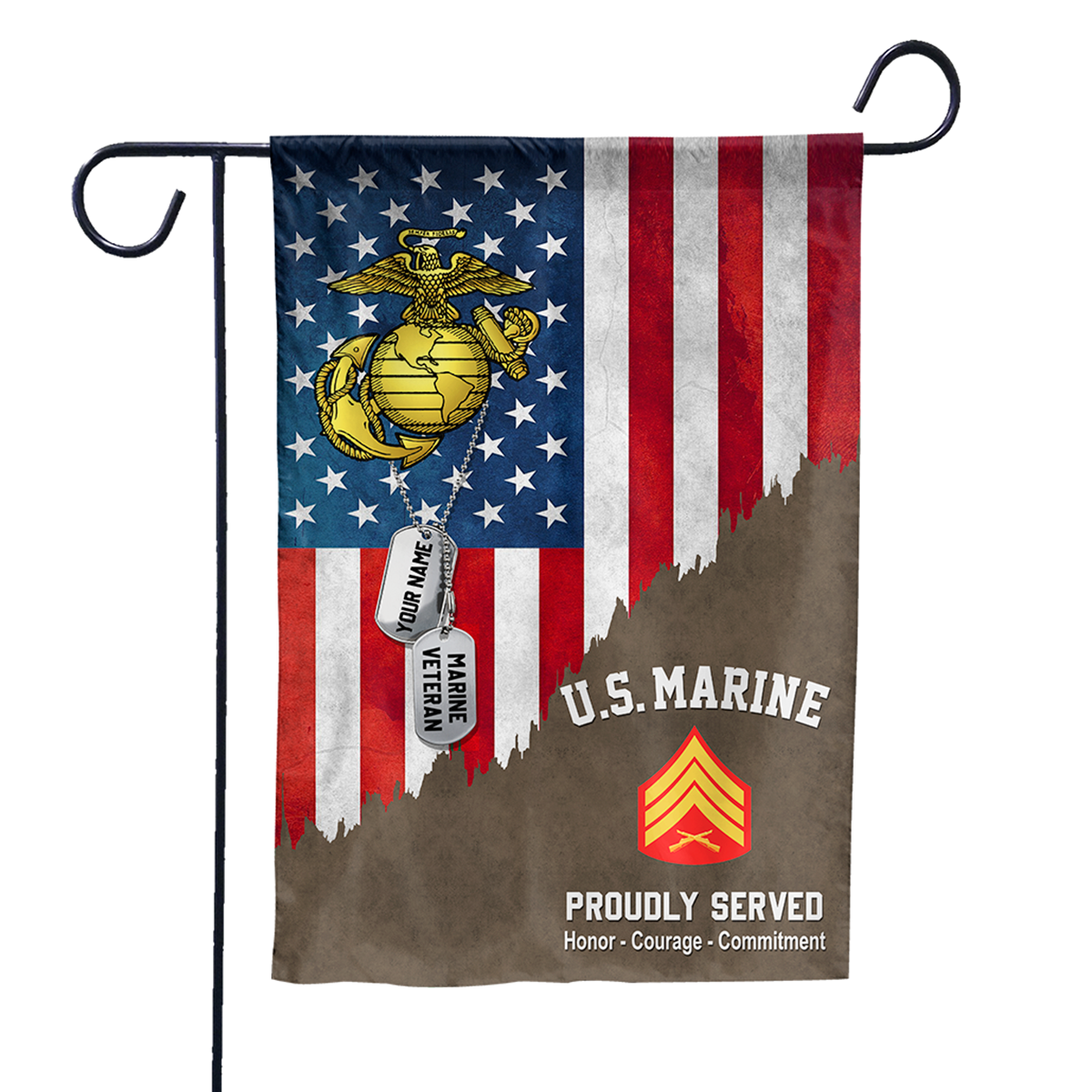 Personalized Garden Flag For Military Veteran Dad Grandpa Veteran Custom Rank And Name Veteran America Flag K1702