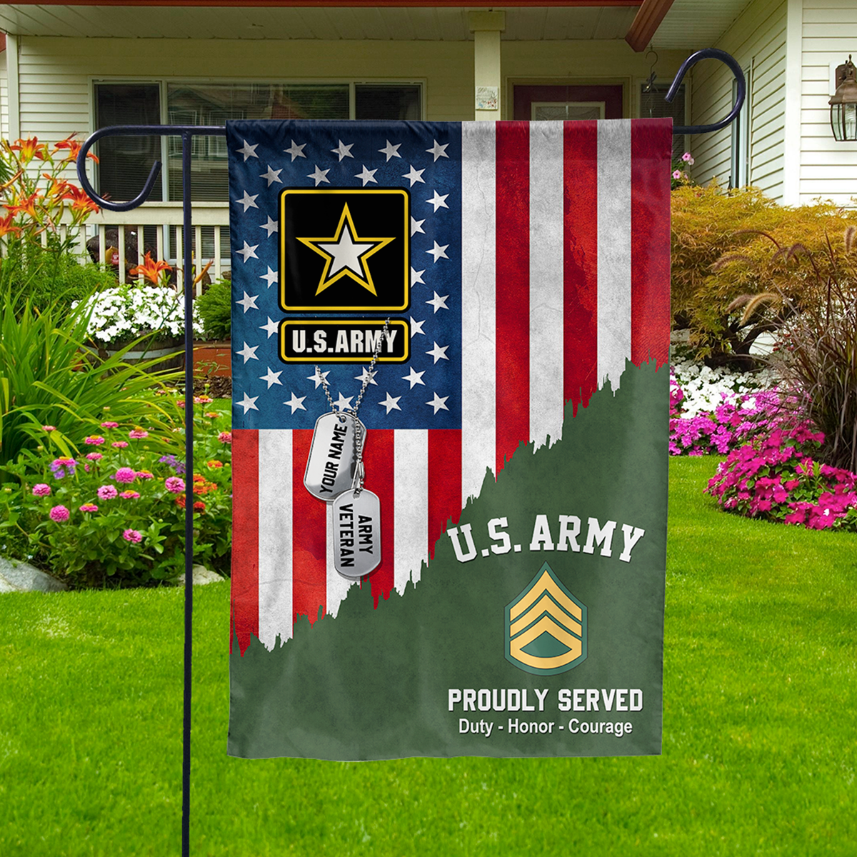 Personalized Garden Flag For Military Veteran Dad Grandpa Veteran Custom Rank And Name Veteran America Flag K1702
