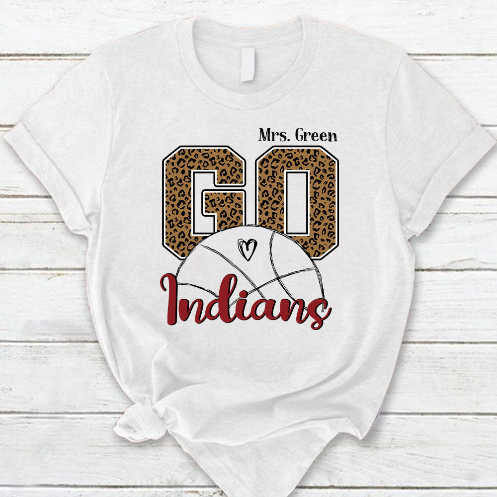 Personalized Go Indians Mascot Leopard Custom Sport Teacher T-Shirt