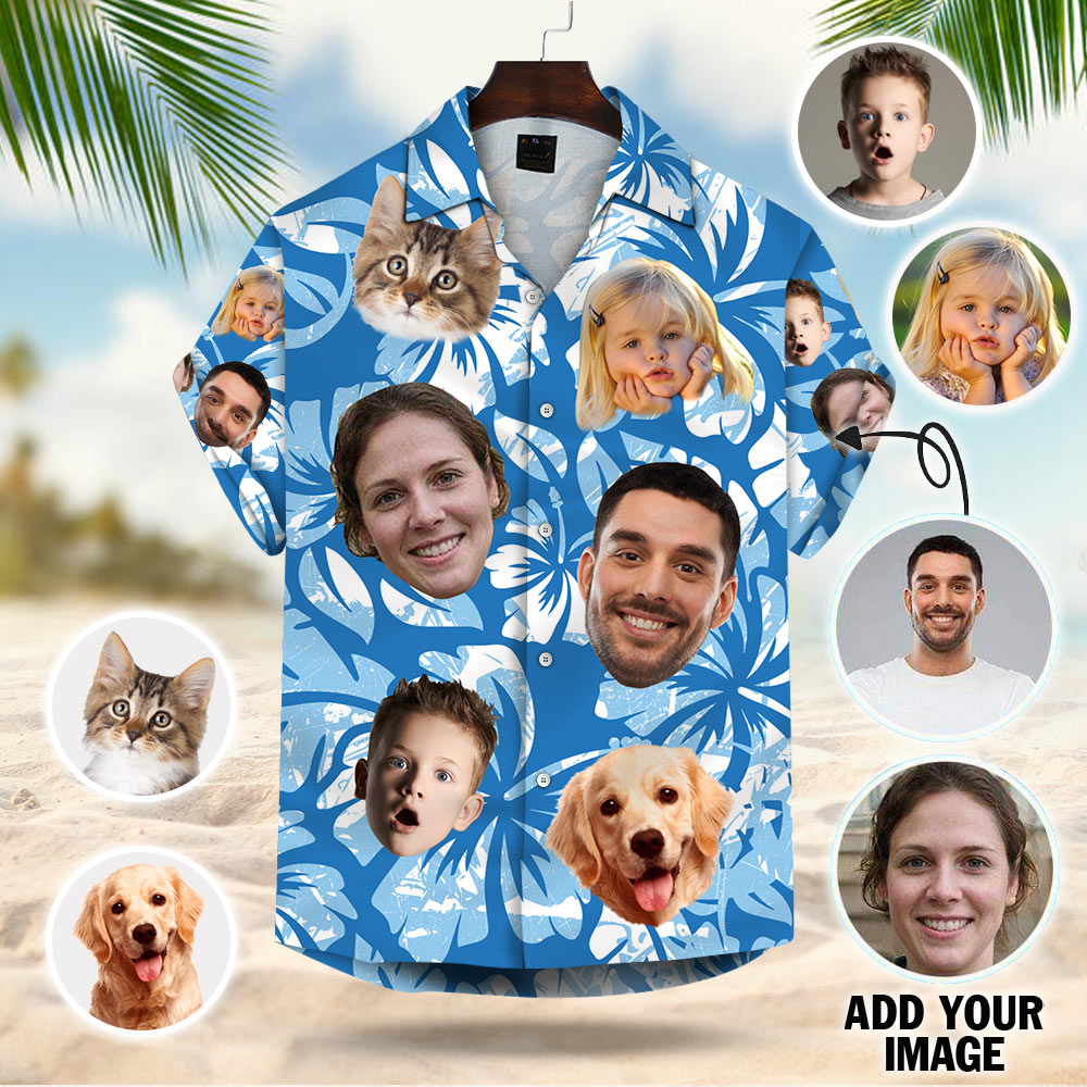 Custom Dog Cat Face Leaves & FlowersCustom Hawaiian Shirt With Multiple Faces