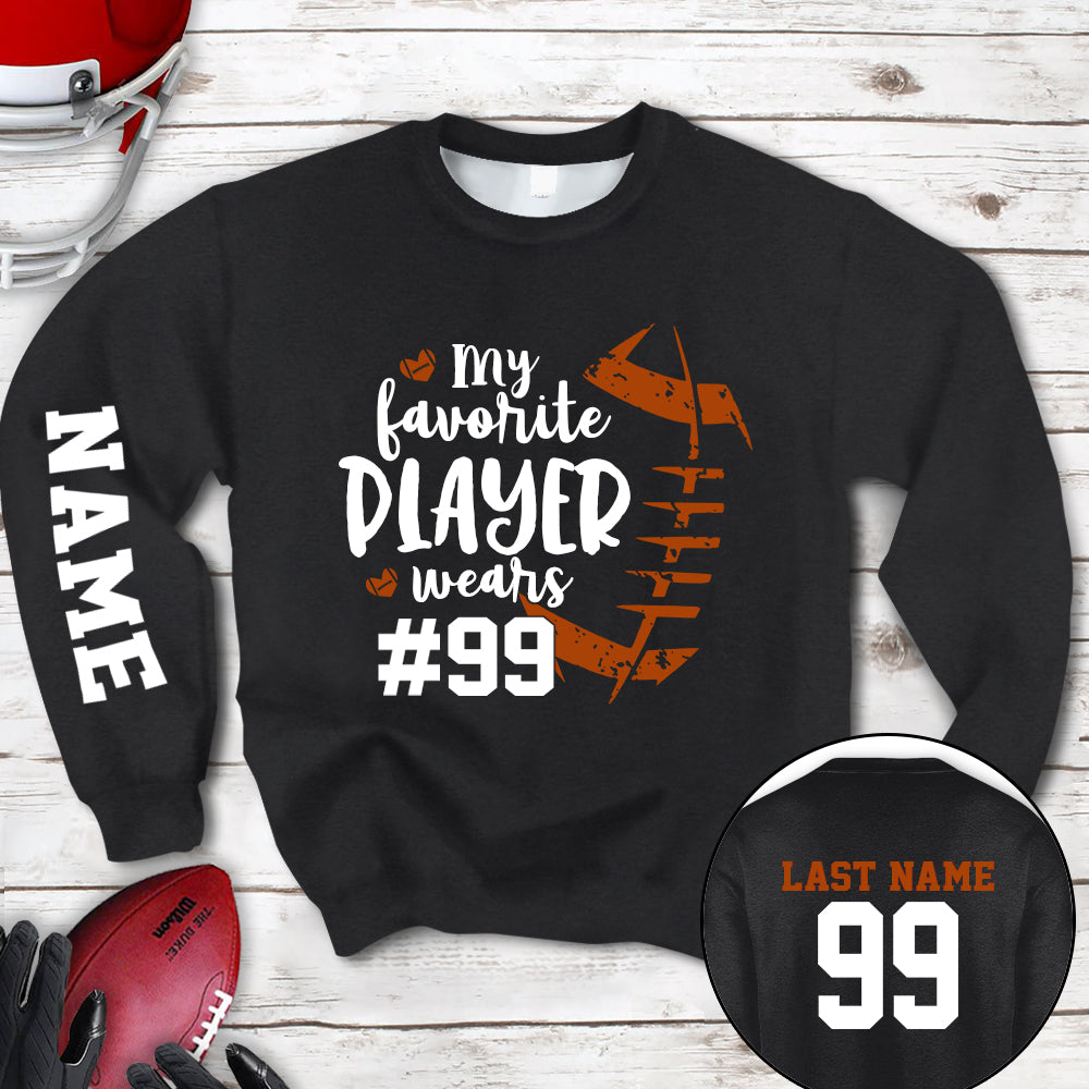 Personalized Shirt My Favorite Player Wears Football Number All Over Print Shirt For Football Mom Grandma Family Member Game Day Shirt H2511