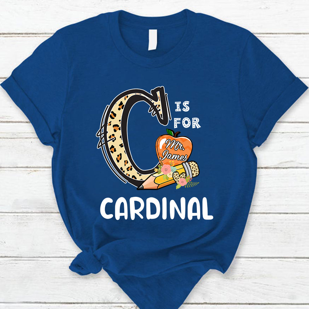 Personalized Cardinals Circle Leopard T-Shirt for Teacher Ph99