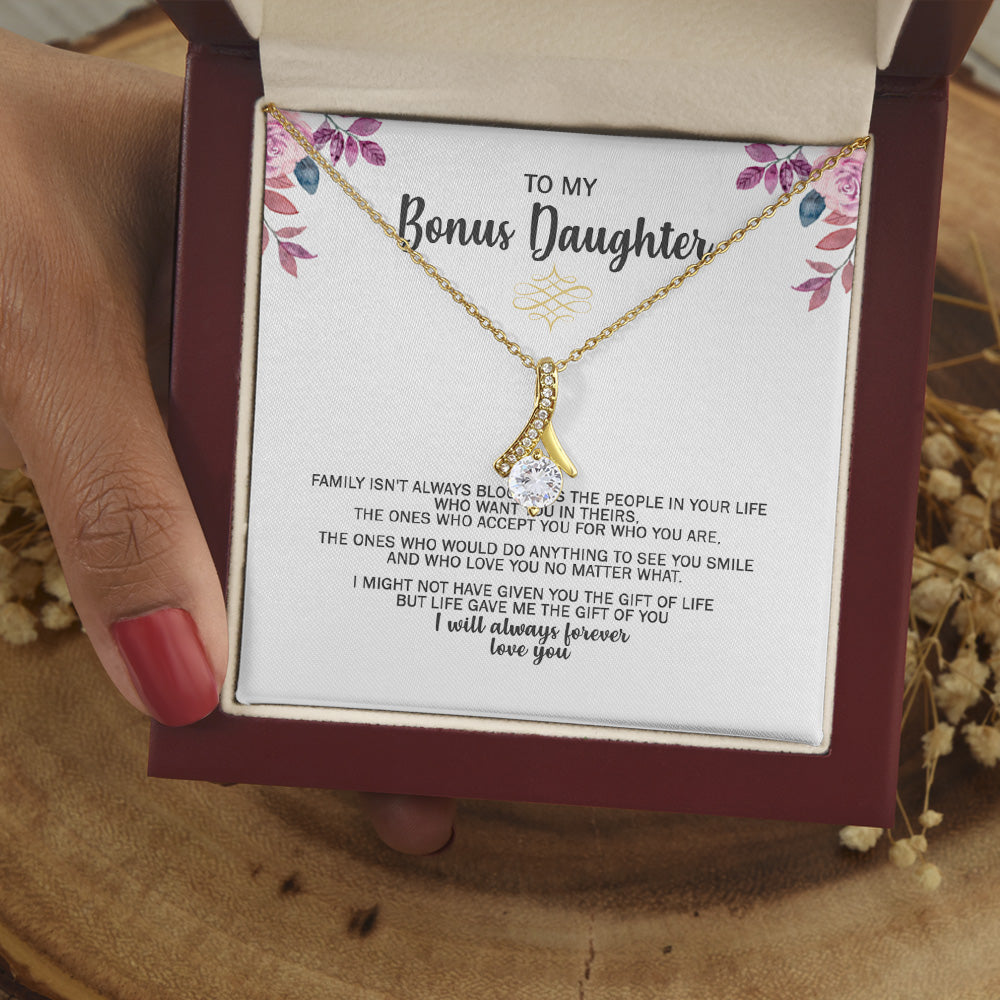 Personalized To My Bonus Daughter Alluring Beauty Necklace From Bonus Mom Bonus Dad - Family Is Not Always Blood Necklace Gift For Bonus Daughter
