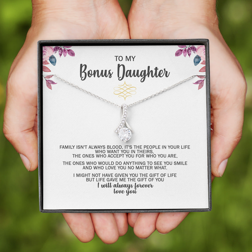 Bonus Daughter Gift - You Are The Family - Alluring Beauty Necklace 14K White Gold Finish / Standard Box