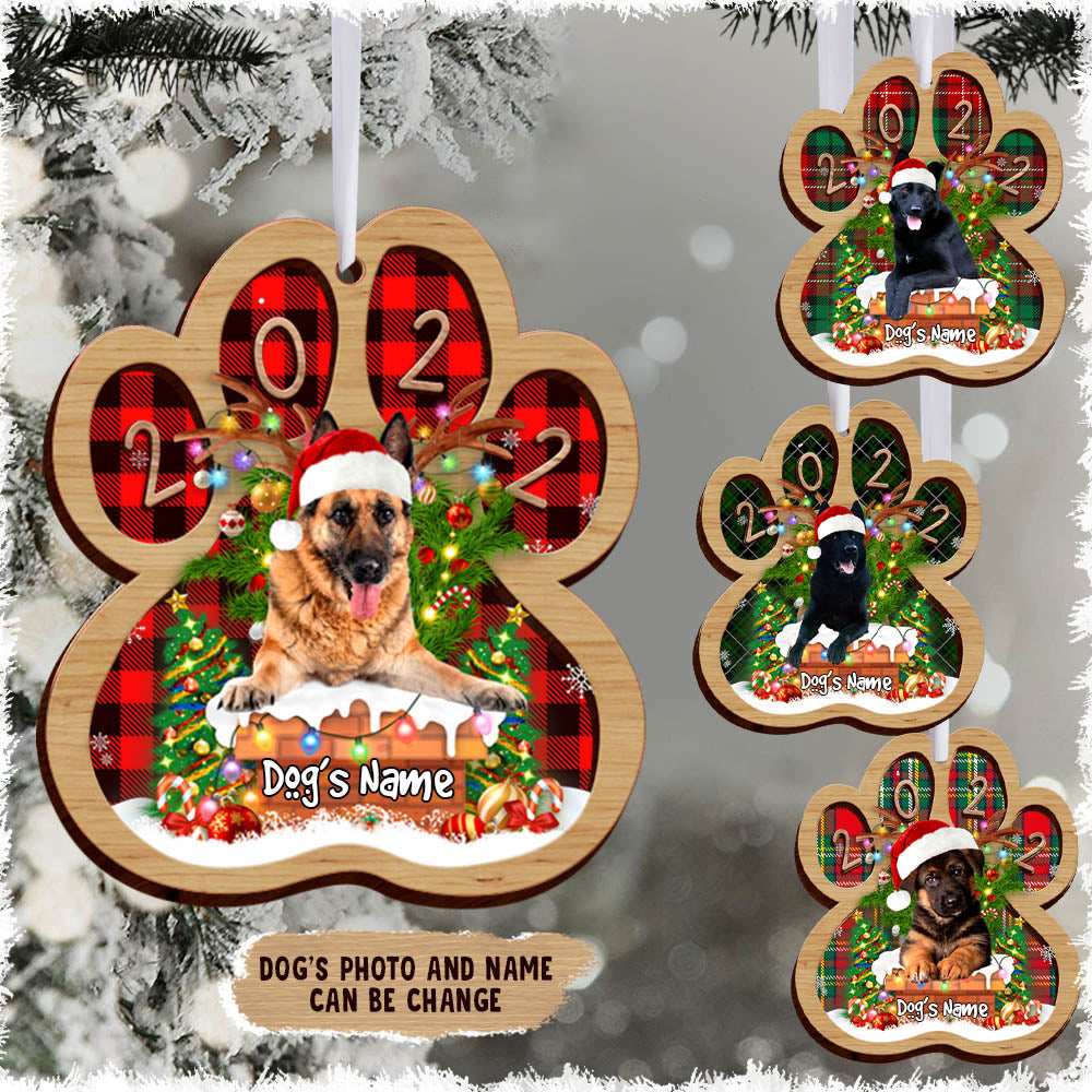 German Sheperd Dog Peeking Chimney 2 Layer Wooded Personalized Ornament Gift For Dog Lovers H2511
