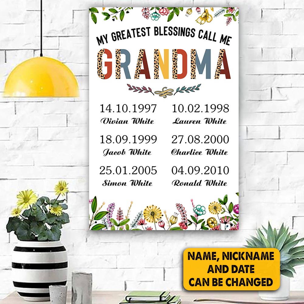 Personalized Canvas Gift For Grandma - Custom Gifts For Grandmas - My Greatest Blessings Call Me Grandma Canvas