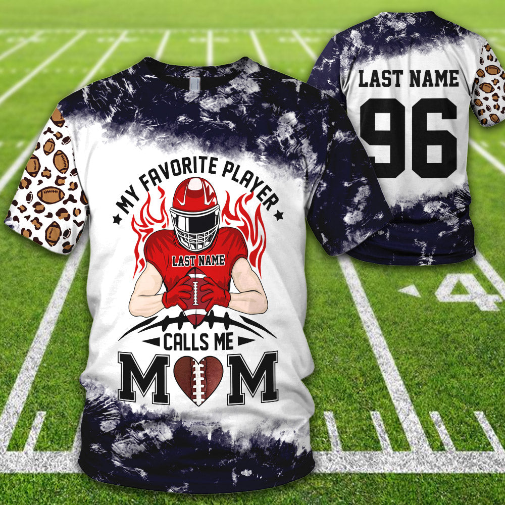 Personalized Shirt My Favorite Player Calls Me Mom Leopard Bleach All Over Print Shirt For Football Mom Grandma H2511