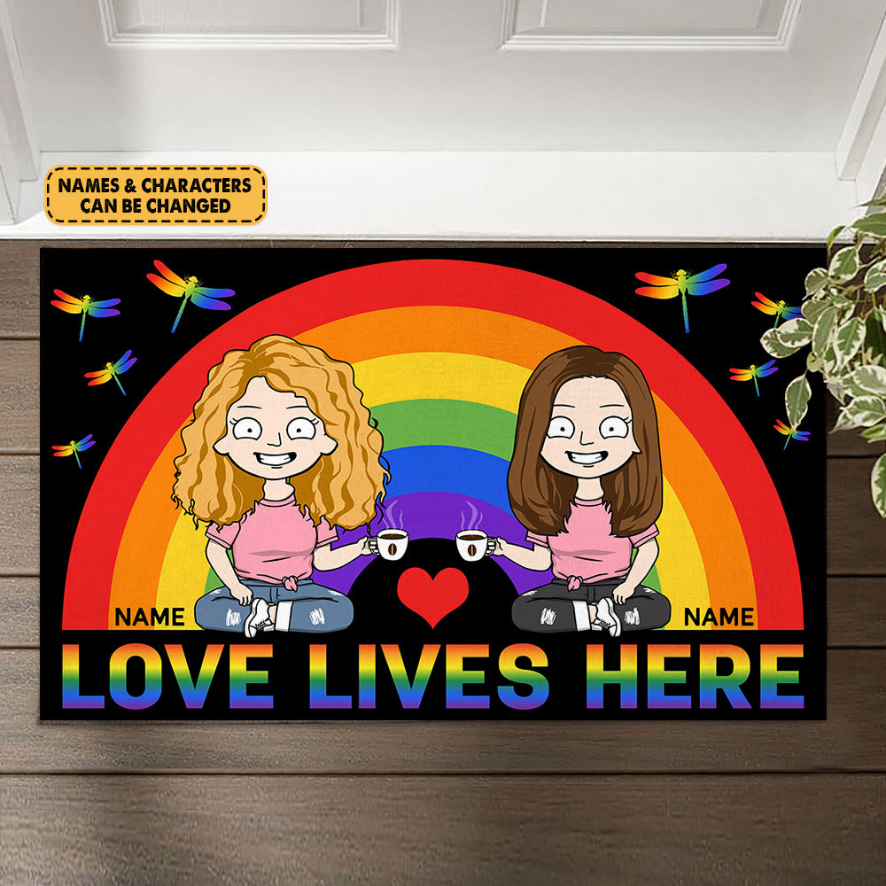 Personalized Love Lives Here Rainbow Pride Lgbt Doormat Gift For Couples