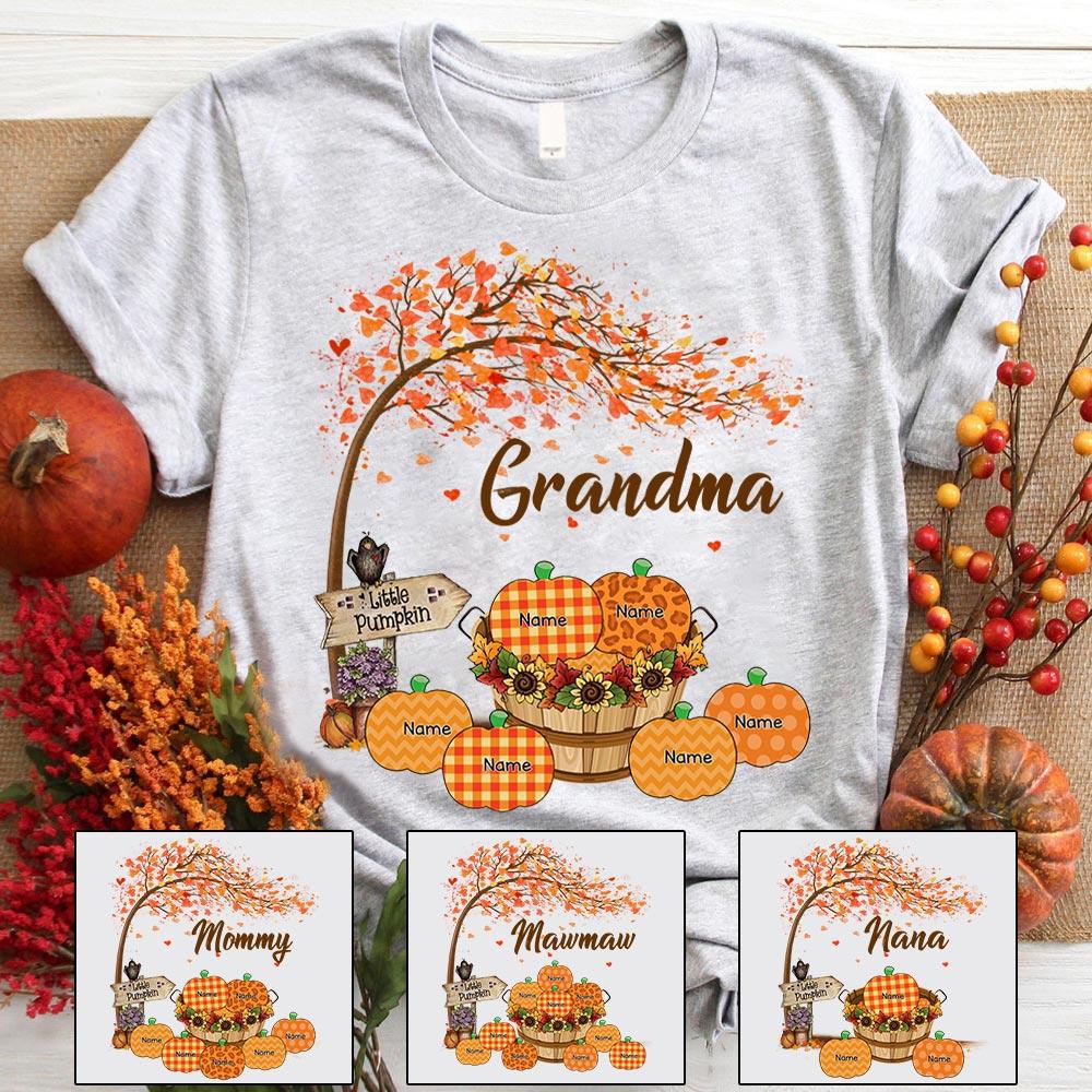 Nana's Little Pumpkins Autumn Basket Shirts, Personalized Nana Truck Halloween Shirt, Custom Nana With Grandkids Names Shirt.
