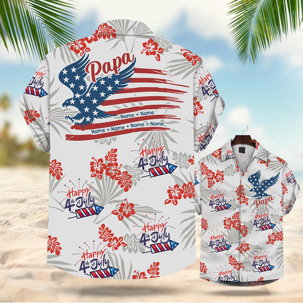 Papa 4Th Of July Summer Hibiscus Hawaiian Shirt For Dad Papa Vr3