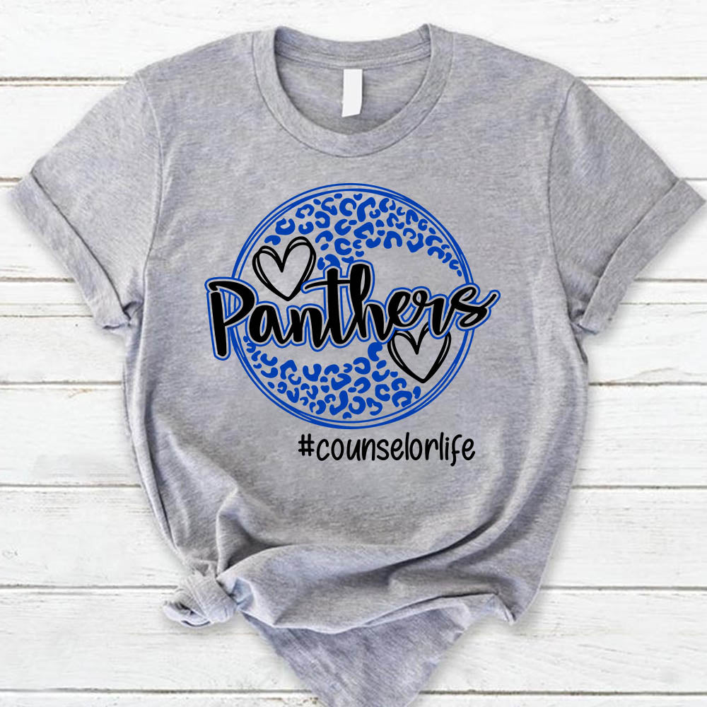 Personalized Panthers Mascot Circle Leopard T-Shirt For Teacher