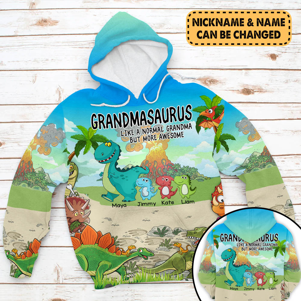 Personalized Grandmasaurus Like A Normal Grandma But More Awesome All Over Print Shirts For Grandma Nickname And Grandkid's Name Can Be Changed