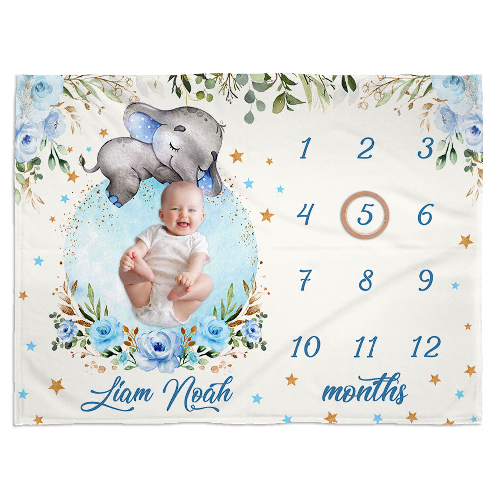 Baby Milestone Fleece Blanket Elephant Floral Custom Blanket For Baby H2511