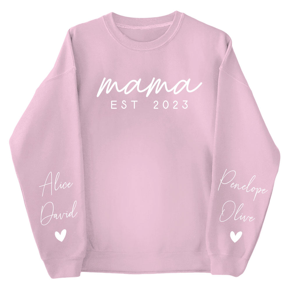 Custom Mama Sweatshirt with Date and Children Name on Sleeve