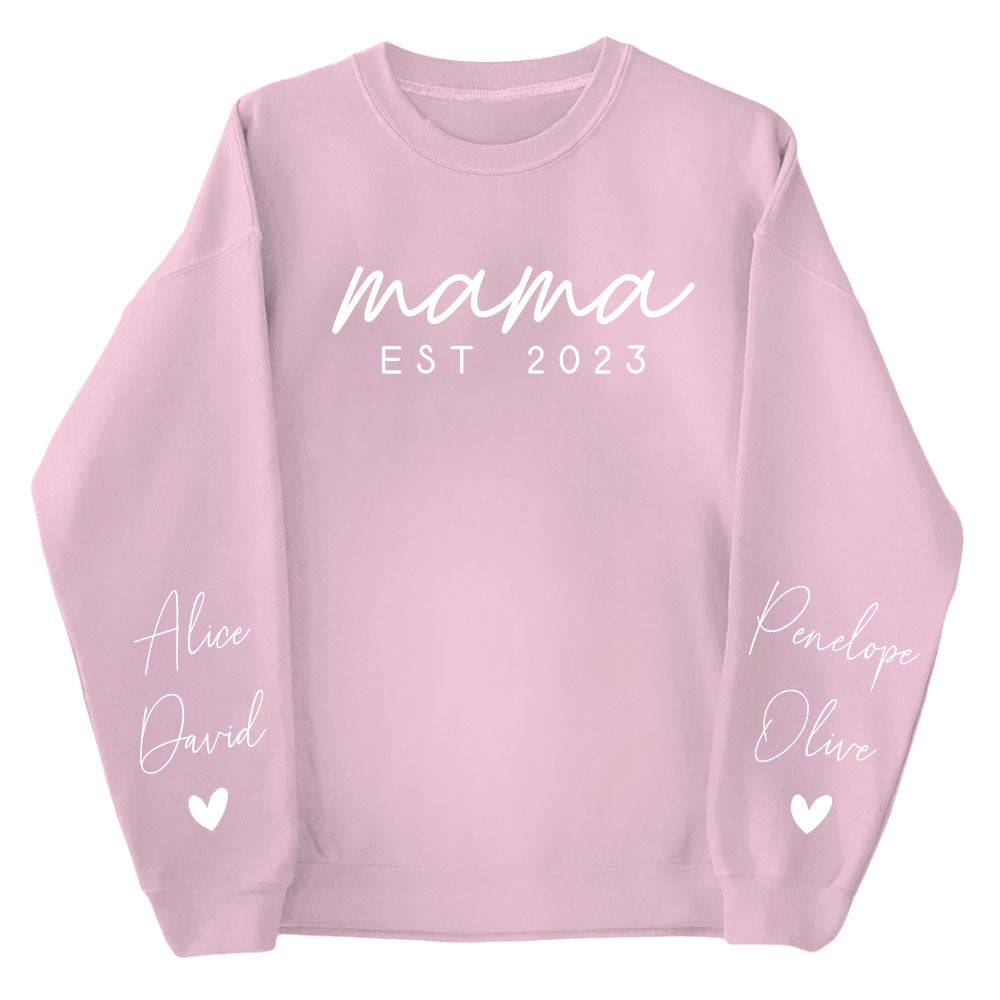 Custom Mama Sweatshirt with Date and Children Name on Sleeve, Mama 