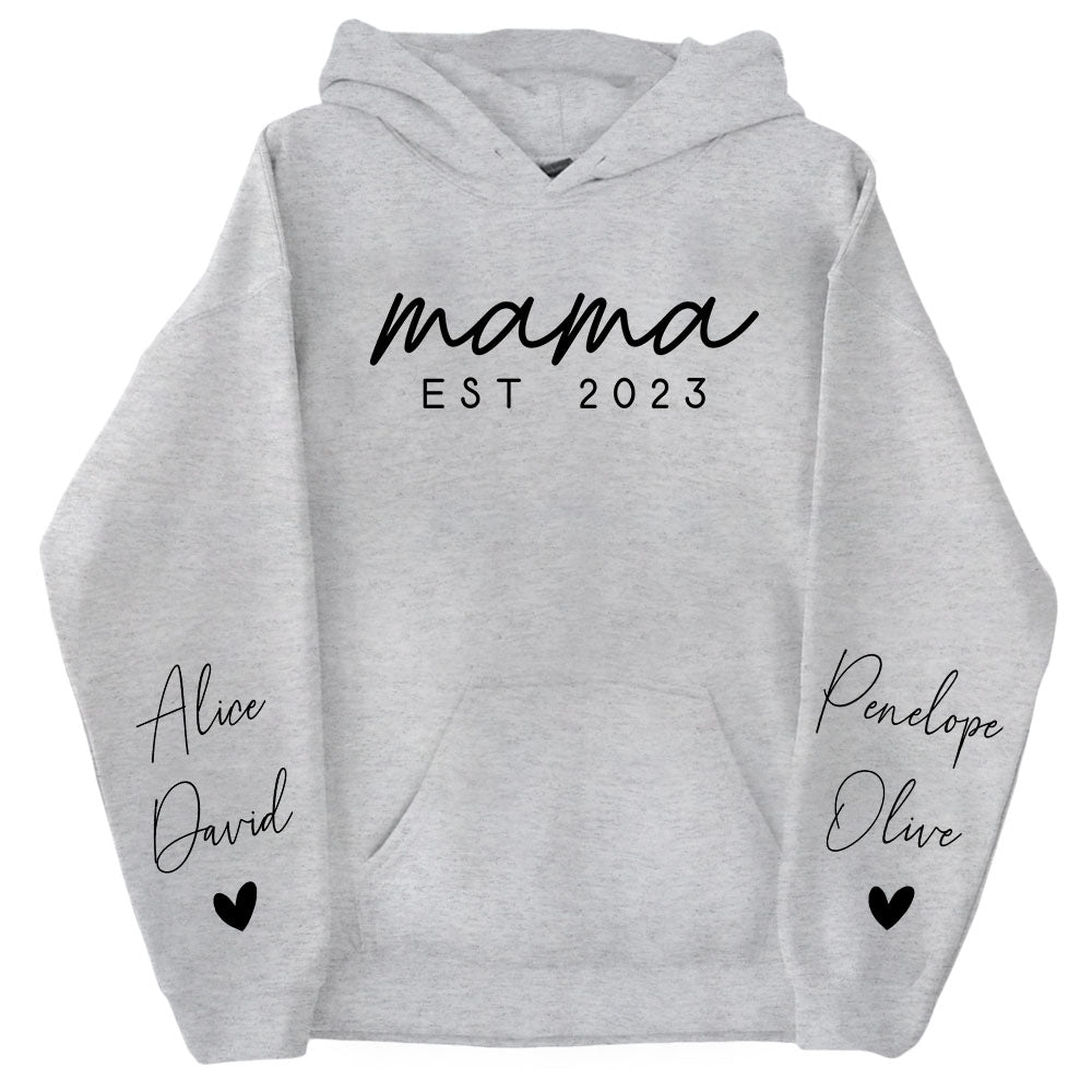 Custom Mama Sweatshirt with Date and Children Name on Sleeve, Mama Sweatshirt, Minimalist Mama