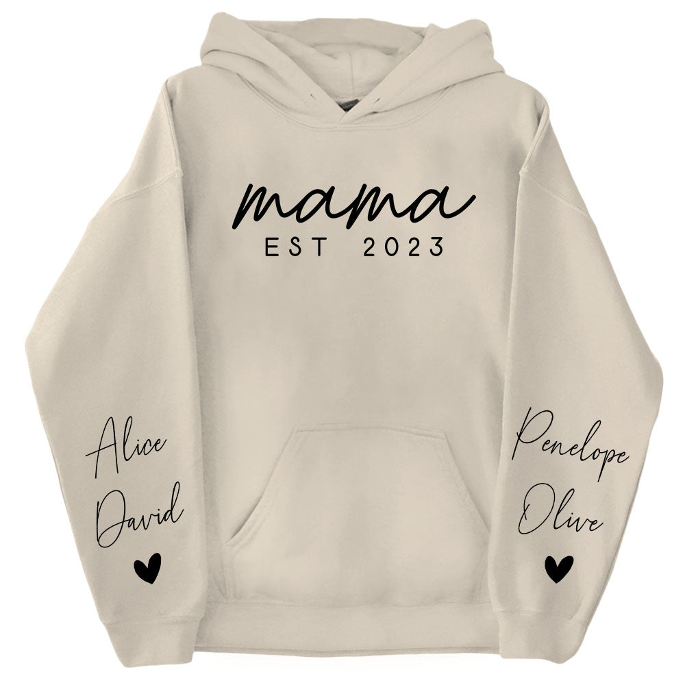 Custom Mama Sweatshirt with Date and Children Name on Sleeve, Mama Sweatshirt, Minimalist Mama