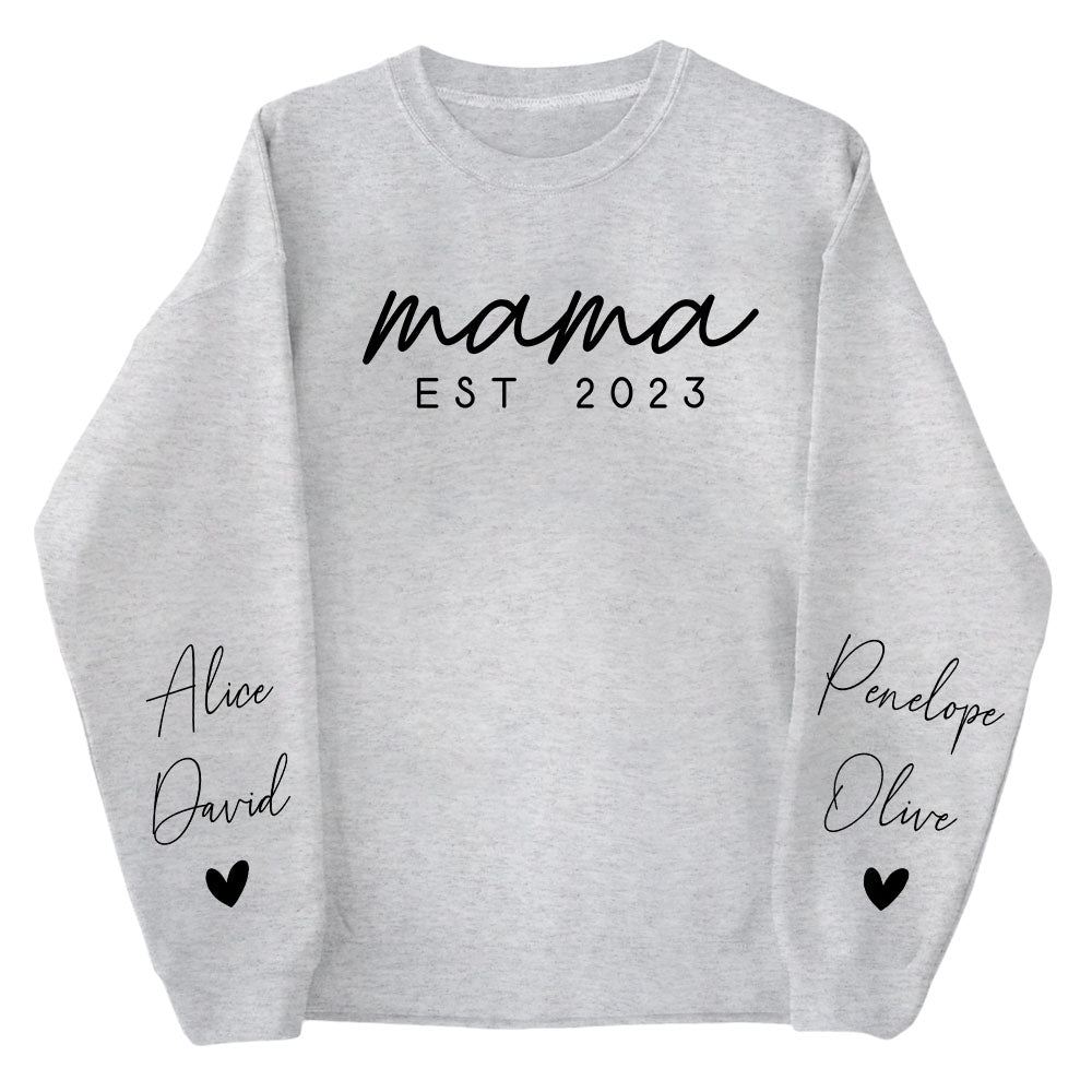 Custom Mama Sweatshirt with Date and Children Name on Sleeve, Mama Sweatshirt, Minimalist Mama