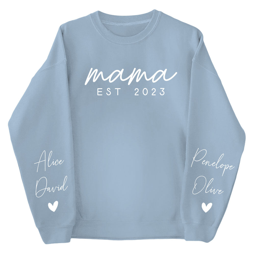 Custom Mama Sweatshirt with Date and Children Name on Sleeve, Mama Sweatshirt, Minimalist Mama