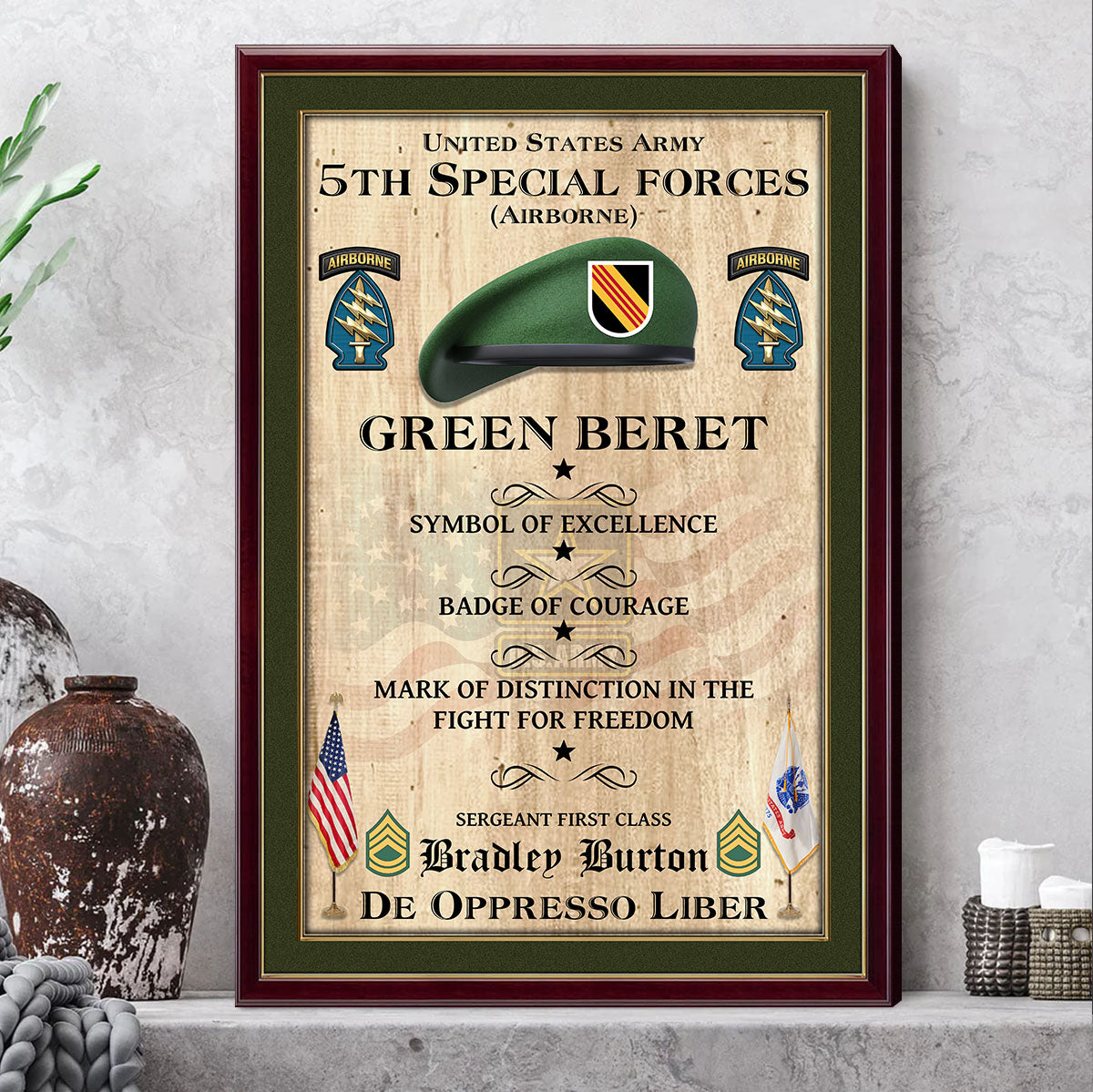 Green Beret Symbol Of Excellence Badge Of Courage Personalized Poster Canvas Gift For Veteran H2511