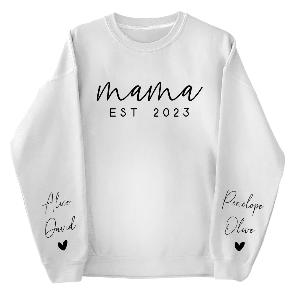 Custom Mama Sweatshirt with Date and Children Name on Sleeve, Mama Sweatshirt, Minimalist Mama