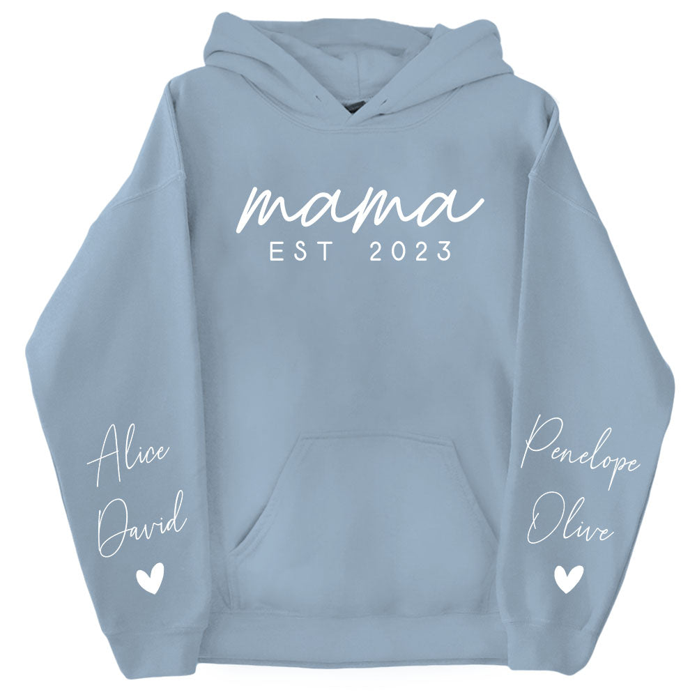 Custom Mama Sweatshirt with Date and Children Name on Sleeve Mama Sweatshirt Minimalist Mama InterestPod