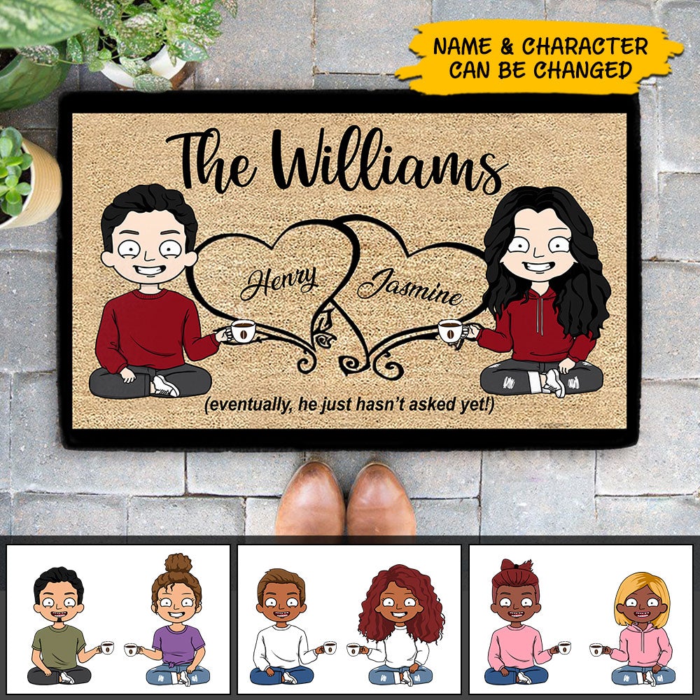 Personalized Family Name Eventually He Just Hasn't Asked Yet Doormat Funny Husband And Wife Doormat