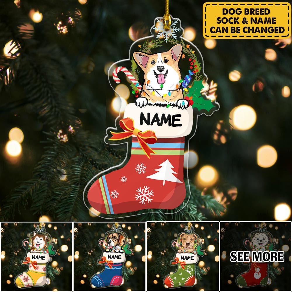 Dog Socks Custom Dog Breed And Name Personalized Ornament Gift For Dog Lovers