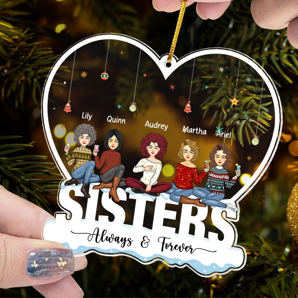 Always & Forever Sisters - Personalized Heart Shape Acrylic Ornament