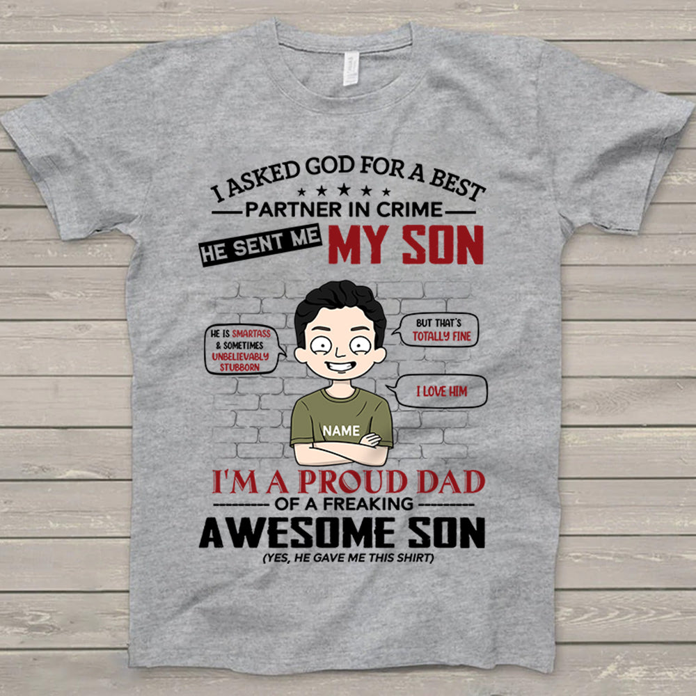I Asked God For A Best Partner In Crime Personalized T-Shirt For Mom - Funny Birthday Gift For Mom - Gift From Sons