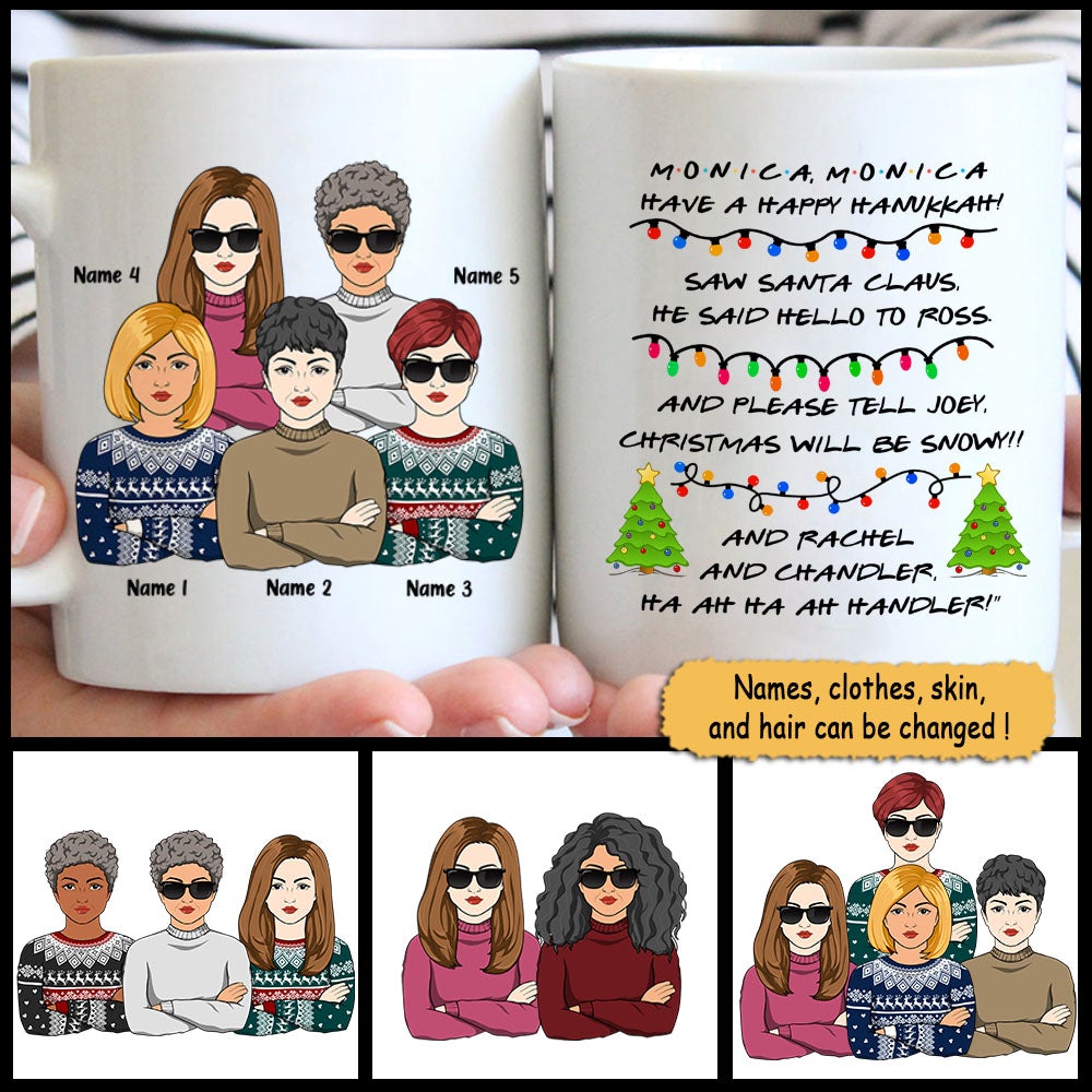 Personalized Friends Mug Monica Monica Have A Happy Hanukkah Christmas Tree Mug