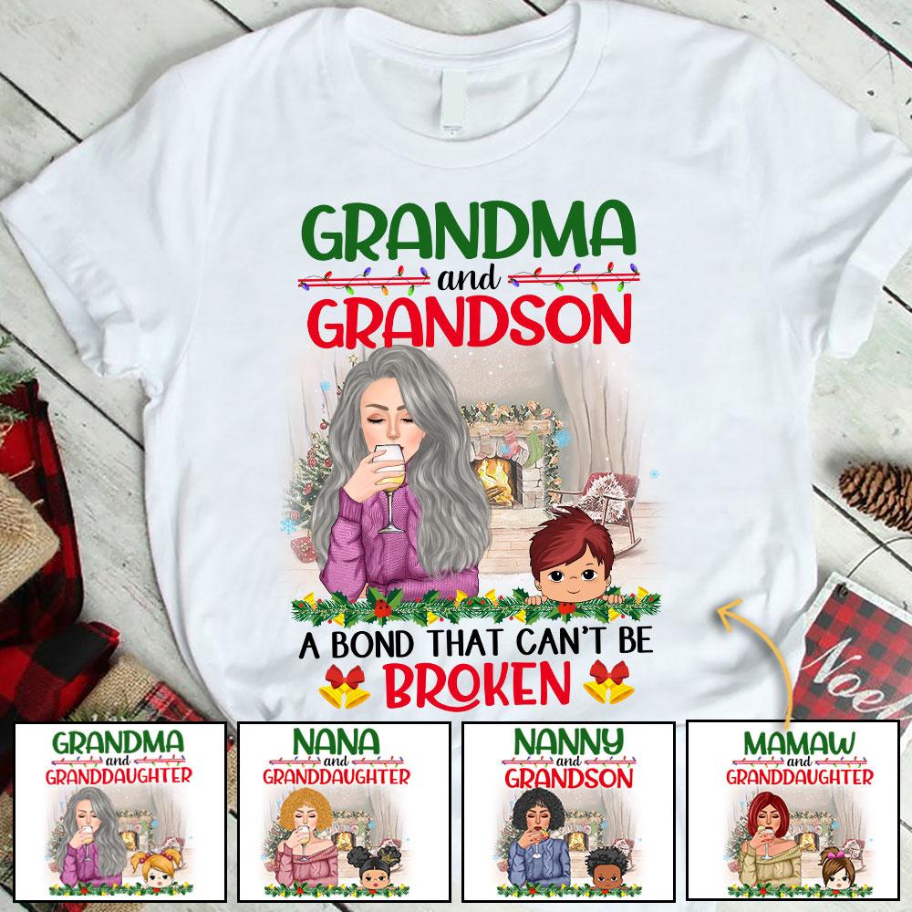 Grandma And Grandson Christmas Shirt, Grandma And Grandkids A Bond That Can't Be Broken Shirt, Grandma Christmas Shirt.