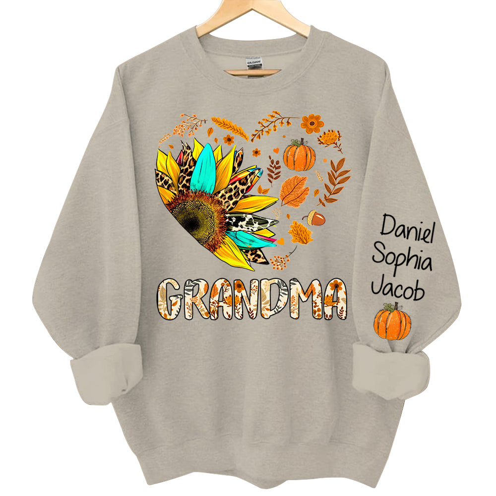 Fall Leaves Heart Personalized Autumn Shirt For Grandmas