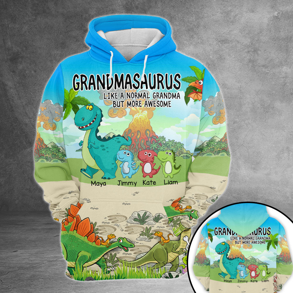 Personalized Grandmasaurus Like A Normal Grandma But More Awesome All Over Print Shirts For Grandma Nickname And Grandkid's Name Can Be Changed