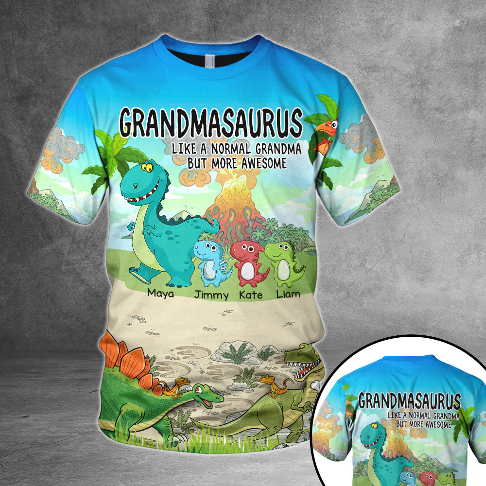 Personalized Grandmasaurus Like A Normal Grandma But More Awesome All Over Print Shirts For Grandma Nickname And Grandkid's Name Can Be Changed