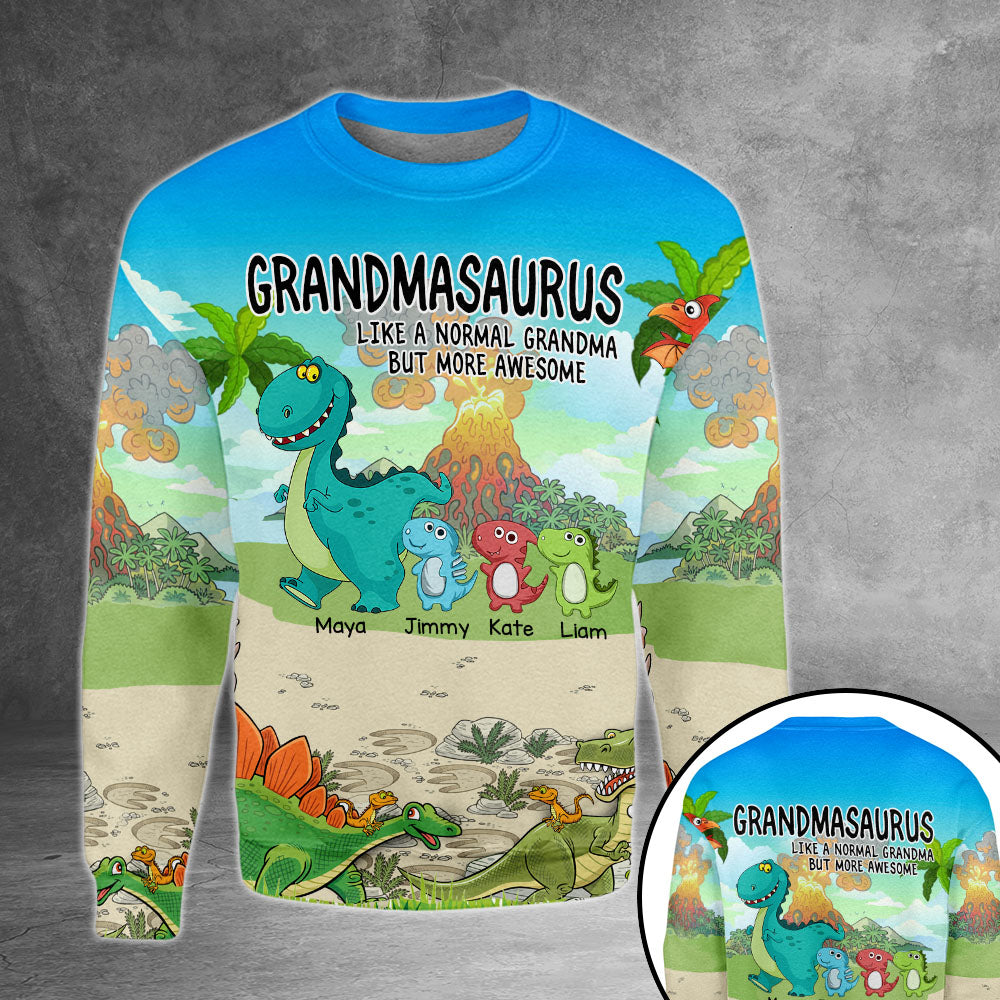 Personalized Grandmasaurus Like A Normal Grandma But More Awesome All Over Print Shirts For Grandma Nickname And Grandkid's Name Can Be Changed