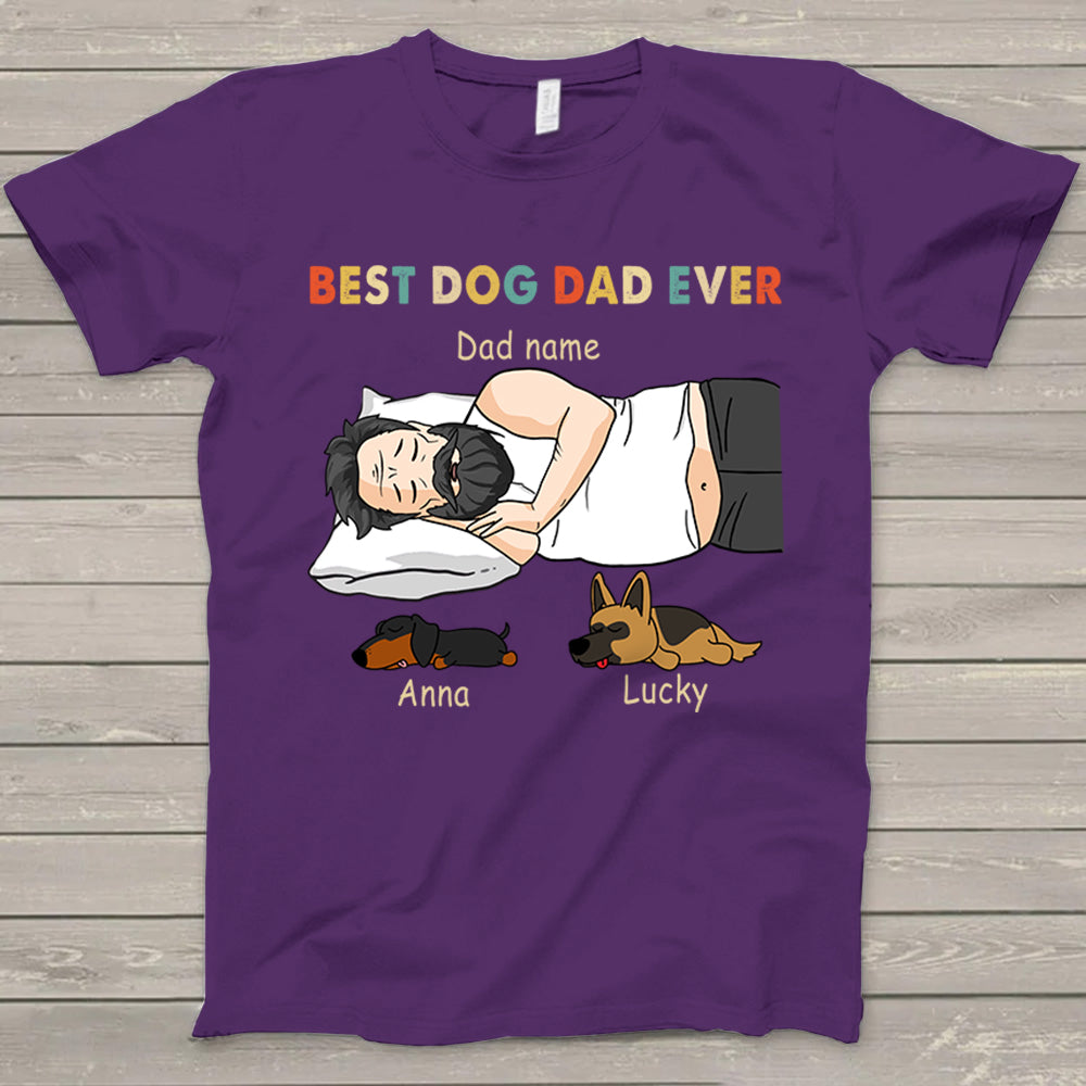 Personalized Dad Bod Sleeping With Dogs, Best Dog Dad Ever Funny T-Shirt Gift For Dog Dad