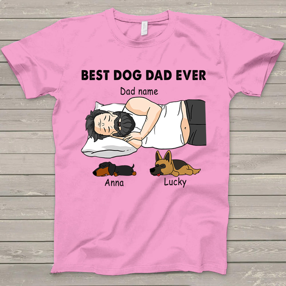 Personalized Dad Bod Sleeping With Dogs, Best Dog Dad Ever Funny T-Shirt Gift For Dog Dad