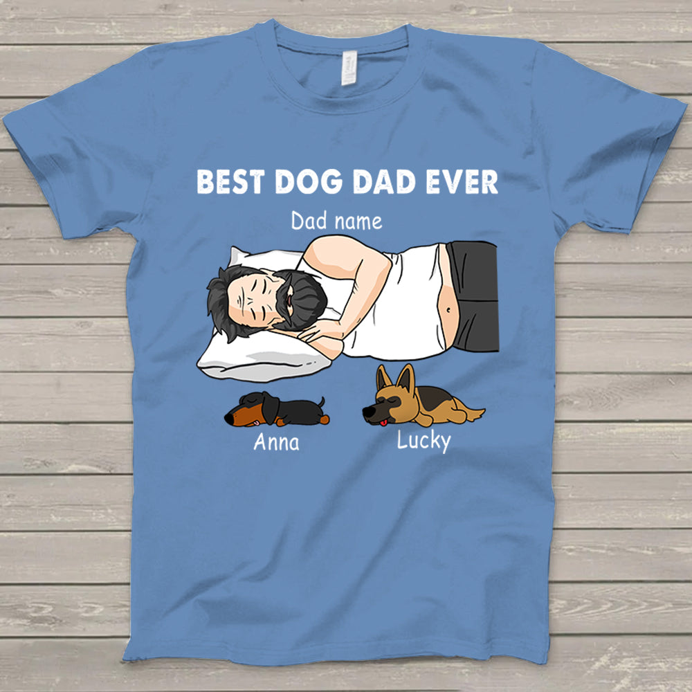 Personalized Dad Bod Sleeping With Dogs, Best Dog Dad Ever Funny T-Shirt Gift For Dog Dad