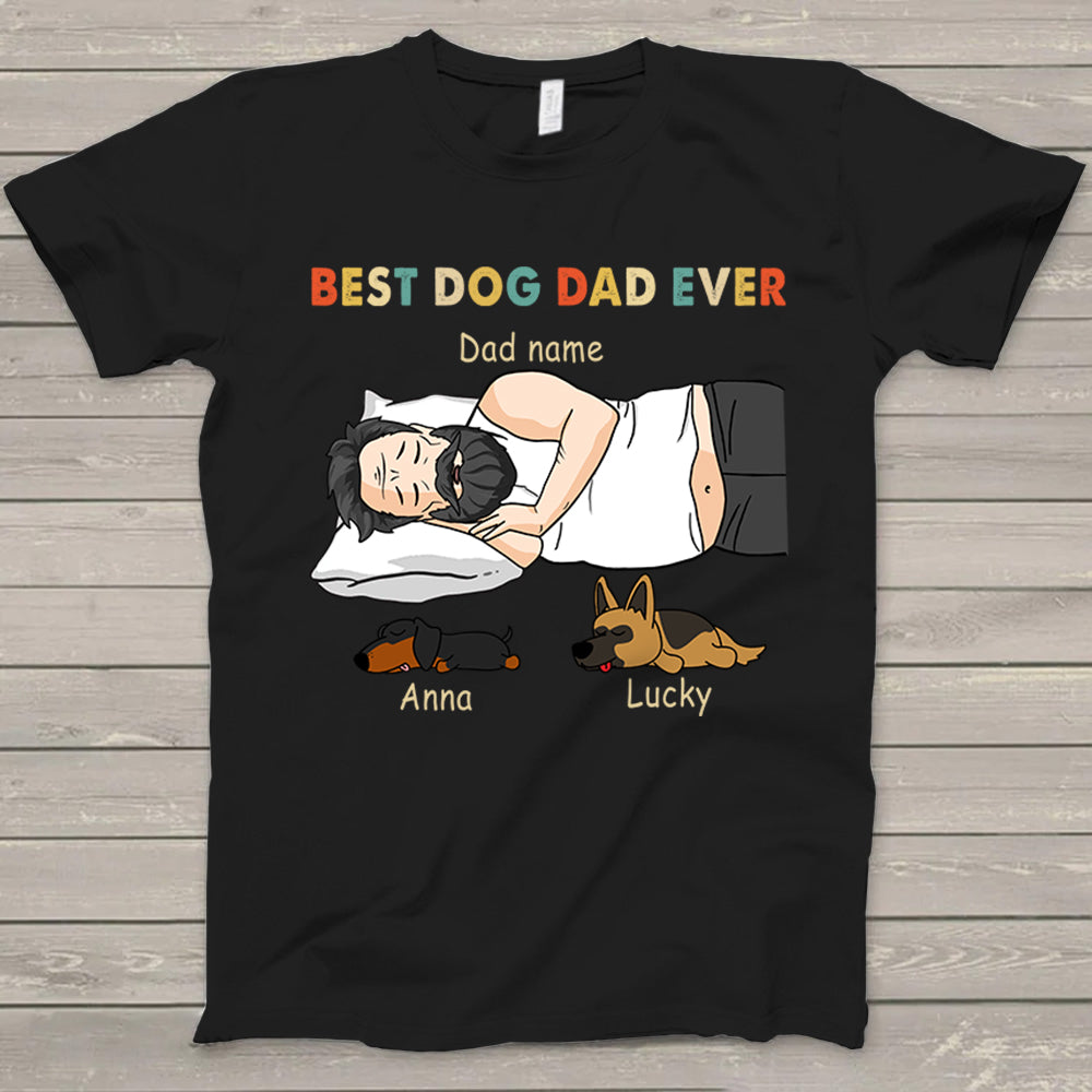 Personalized Dad Bod Sleeping With Dogs, Best Dog Dad Ever Funny T-Shirt Gift For Dog Dad