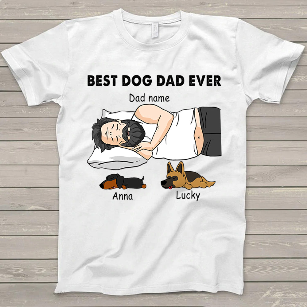 Personalized Dad Bod Sleeping With Dogs, Best Dog Dad Ever Funny T-Shirt Gift For Dog Dad