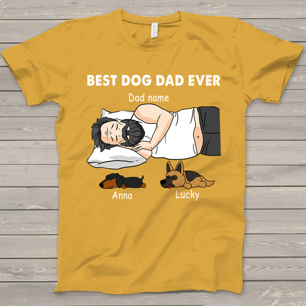 Personalized Dad Bod Sleeping With Dogs, Best Dog Dad Ever Funny T-Shirt Gift For Dog Dad