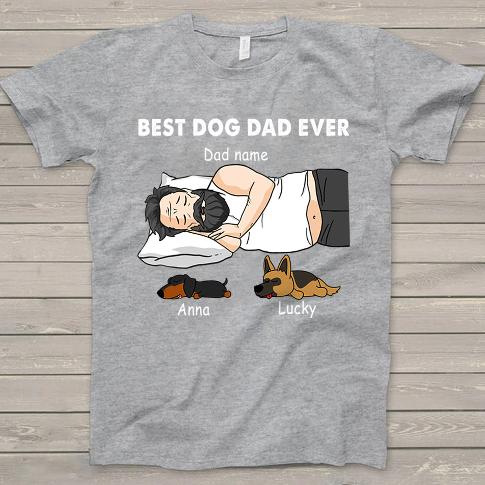 Personalized Dad Bod Sleeping With Dogs, Best Dog Dad Ever Funny T-Shirt Gift For Dog Dad