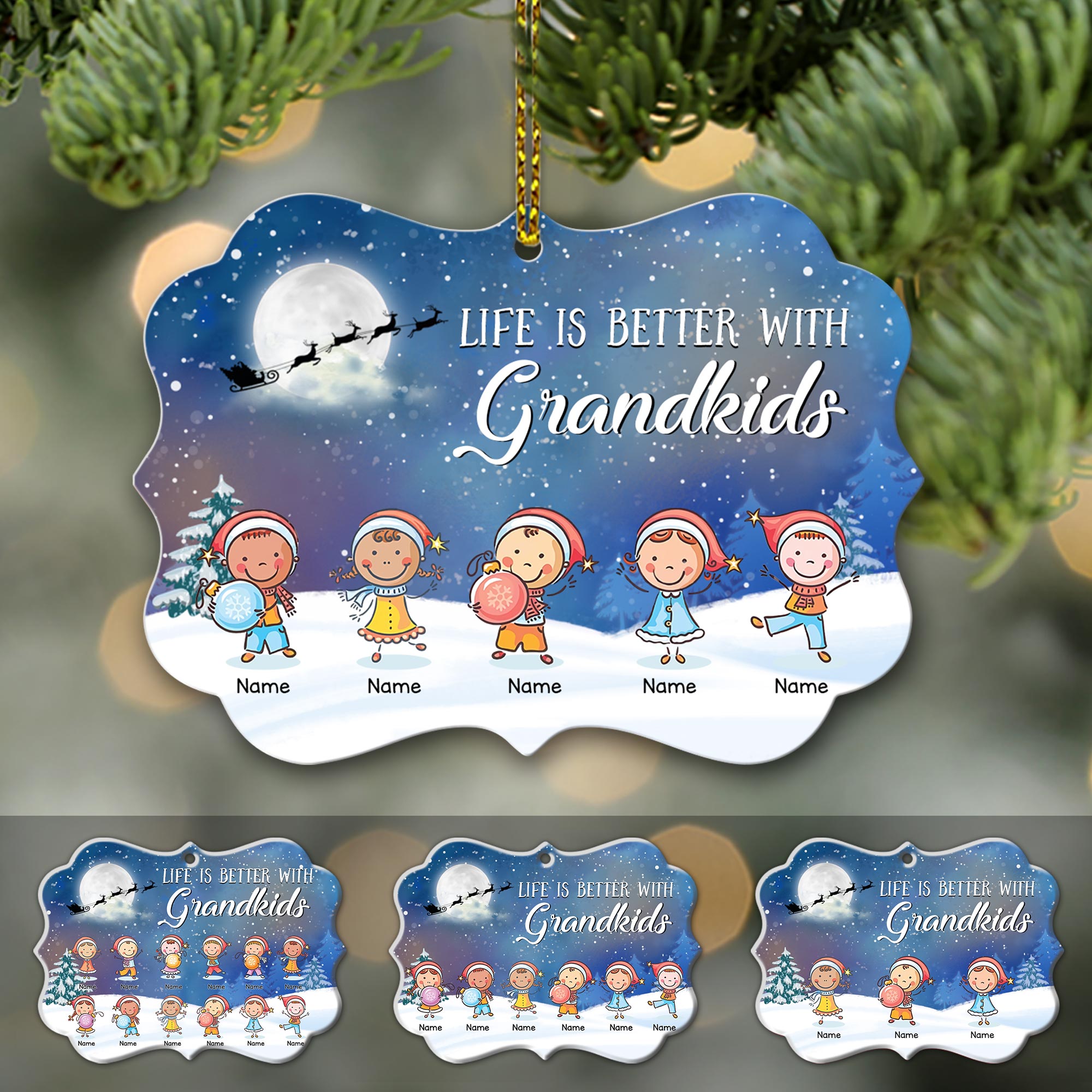Personalized Life is Better With Grandkids Ornament, Grandma With Grandkids Name Ornament Tree.